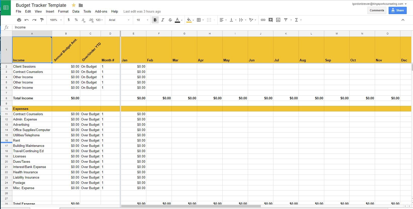 google sheets income tracker